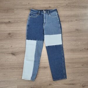 Hollister Ultra High-Rise Mom Jean Denim Patchwork Colorblock Blue 3S 26x25